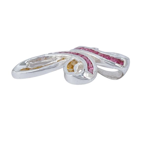 Estate Sterling Silver 925 Yellow Citrine Pink Tourmaline Twist Cross Pendant - Picture 6 of 8